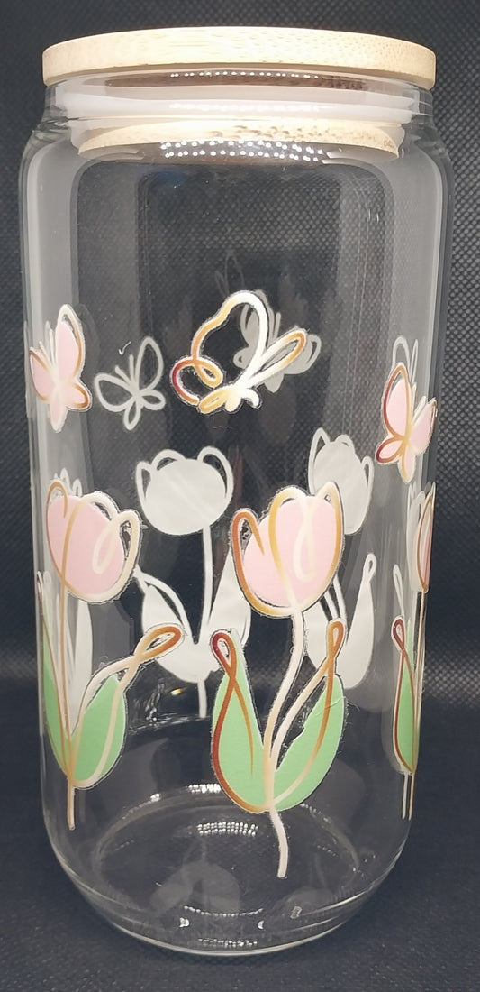 Butterflies & Flowers- Clear Glass