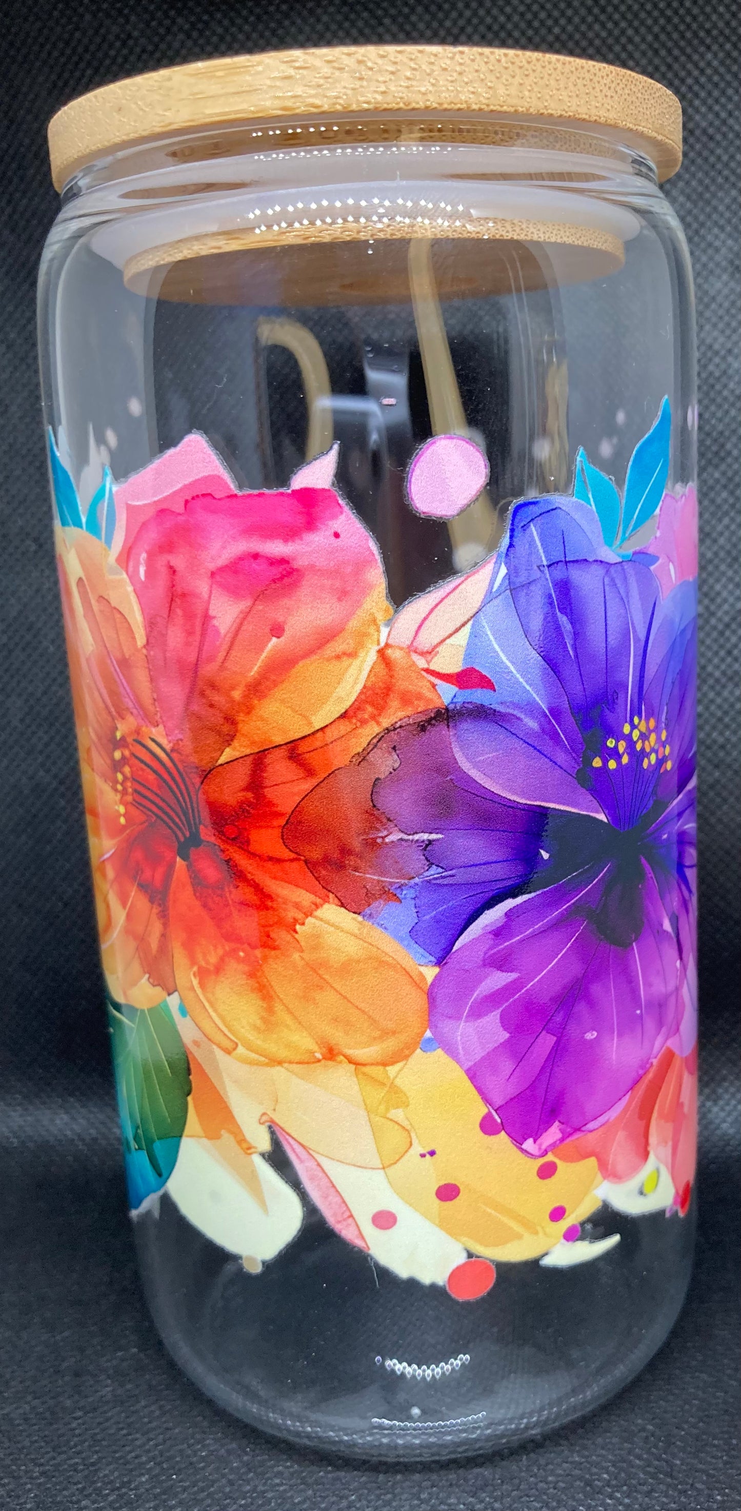 Watercolor Flowers - Clear Glass